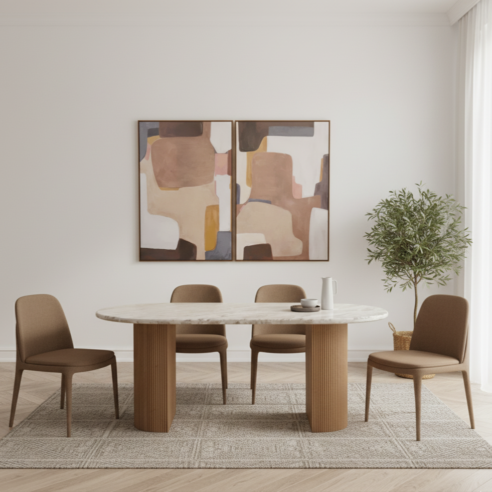 Stonebrook Mango Wood & Natural Marble 6-8 Seater Dining Table