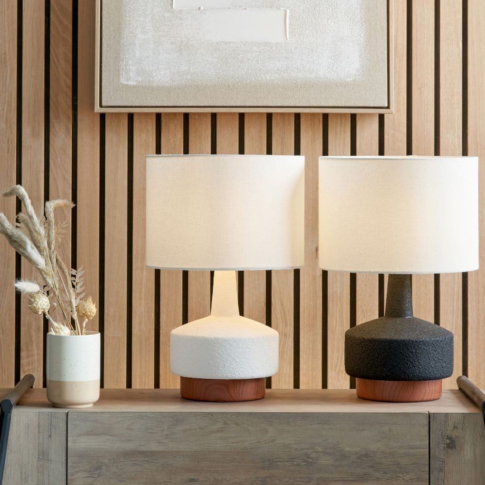 Elio Wood Effect Textured Ceramic Table Lamp