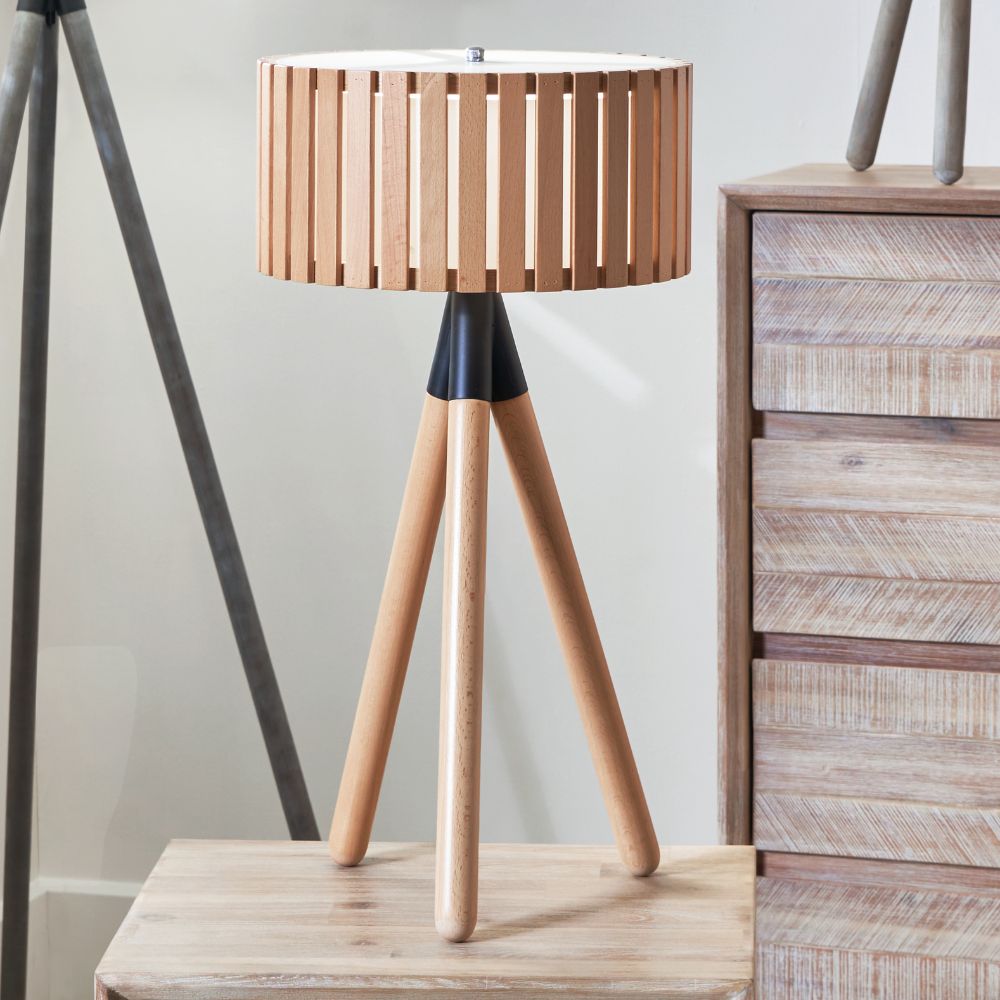 Rabanne Slatted Pine Wood Tripod Table Lamp