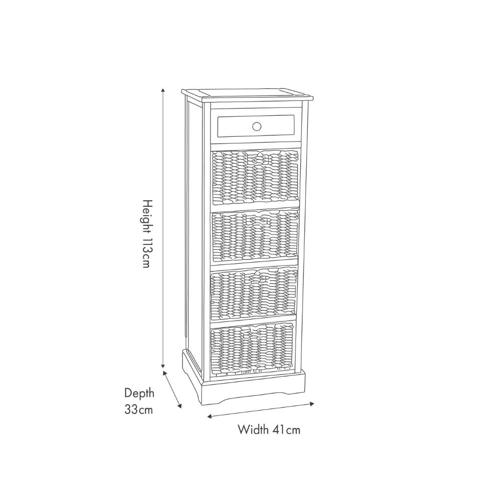 Devonshire Pine Wood 1 Drawer 4 Basket Tall Unit