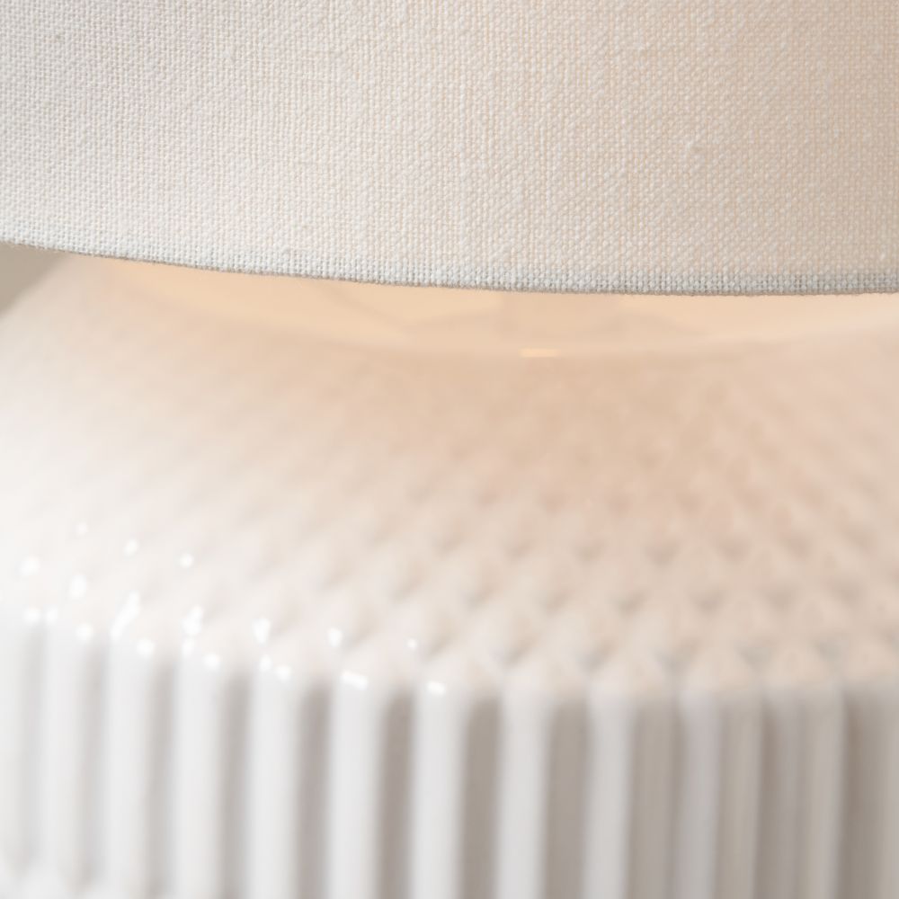 Meribel White Geo Textured Ceramic Table Lamp