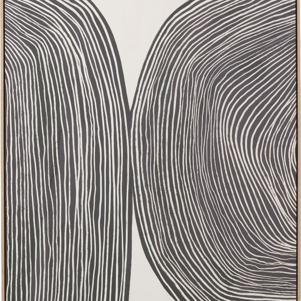 Abstract Canvas Black and Cream with Natural Frame