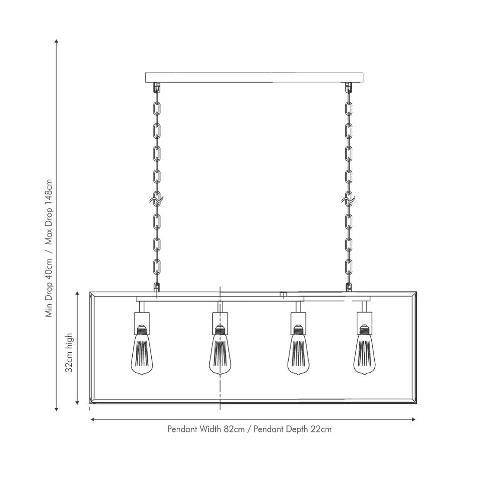 Llewellyn Silver Metal and Glass Four Bulb Pendant