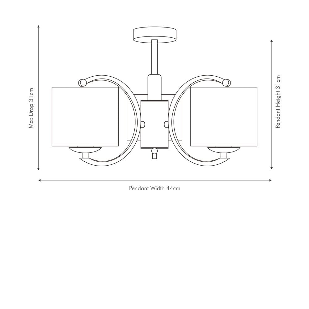 Arcadia 3 Arm Semi Flush Pendant