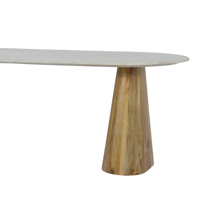 Aranya Solid Wood Oval Marble Top Dining Table