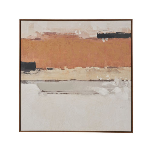 Abstract Square Canvas White and Terracotta with Oak Effect Frame