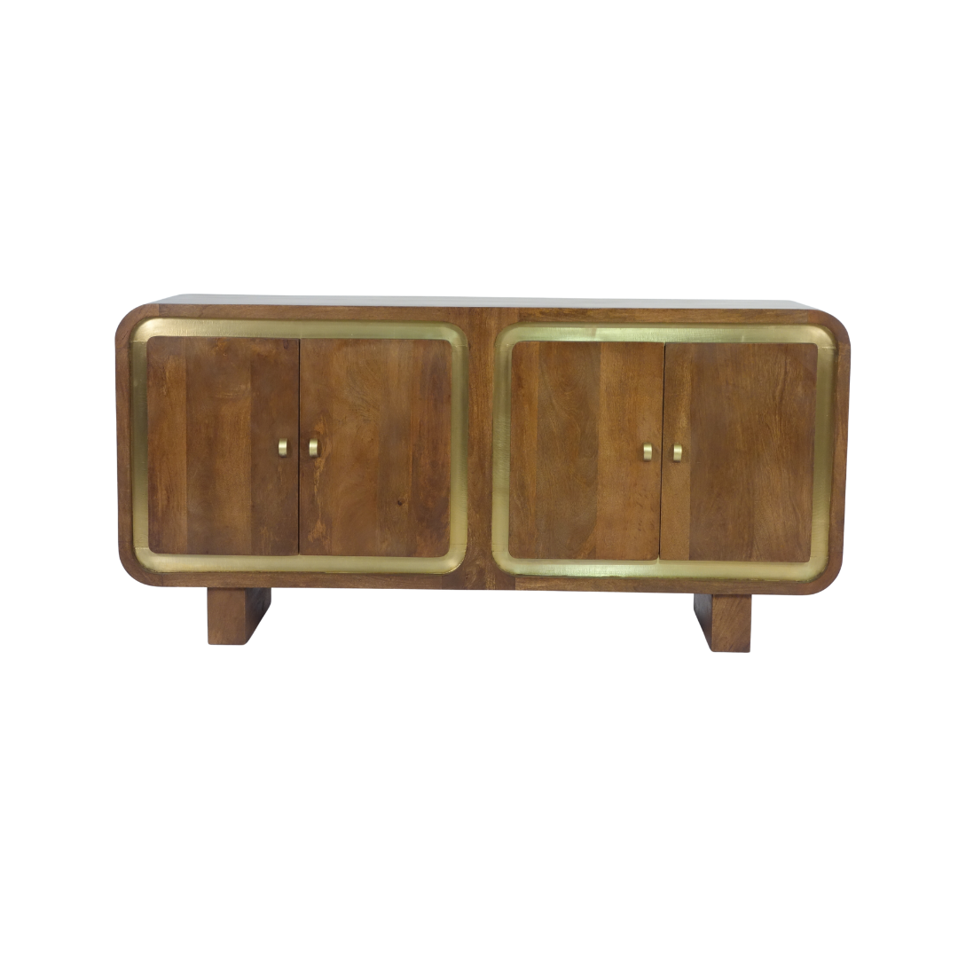 Aranya Solid Wood Square Pattern 4 Door Sideboard