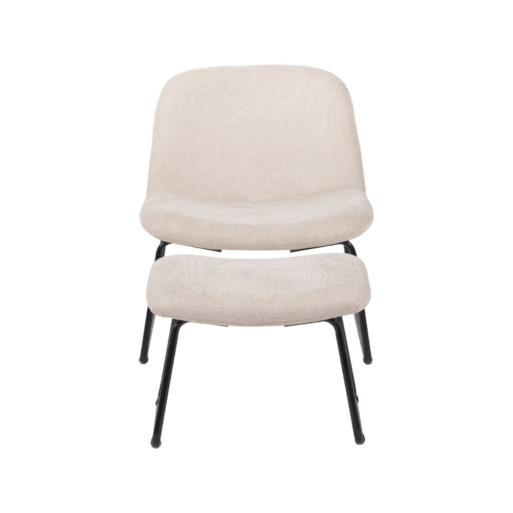 Chiara Natural Chenille and Black Metal Lounging Chair and Footstool