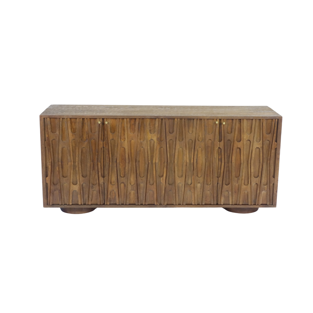 Aranya Solid Wood 4 Door Retro Carved Sideboard
