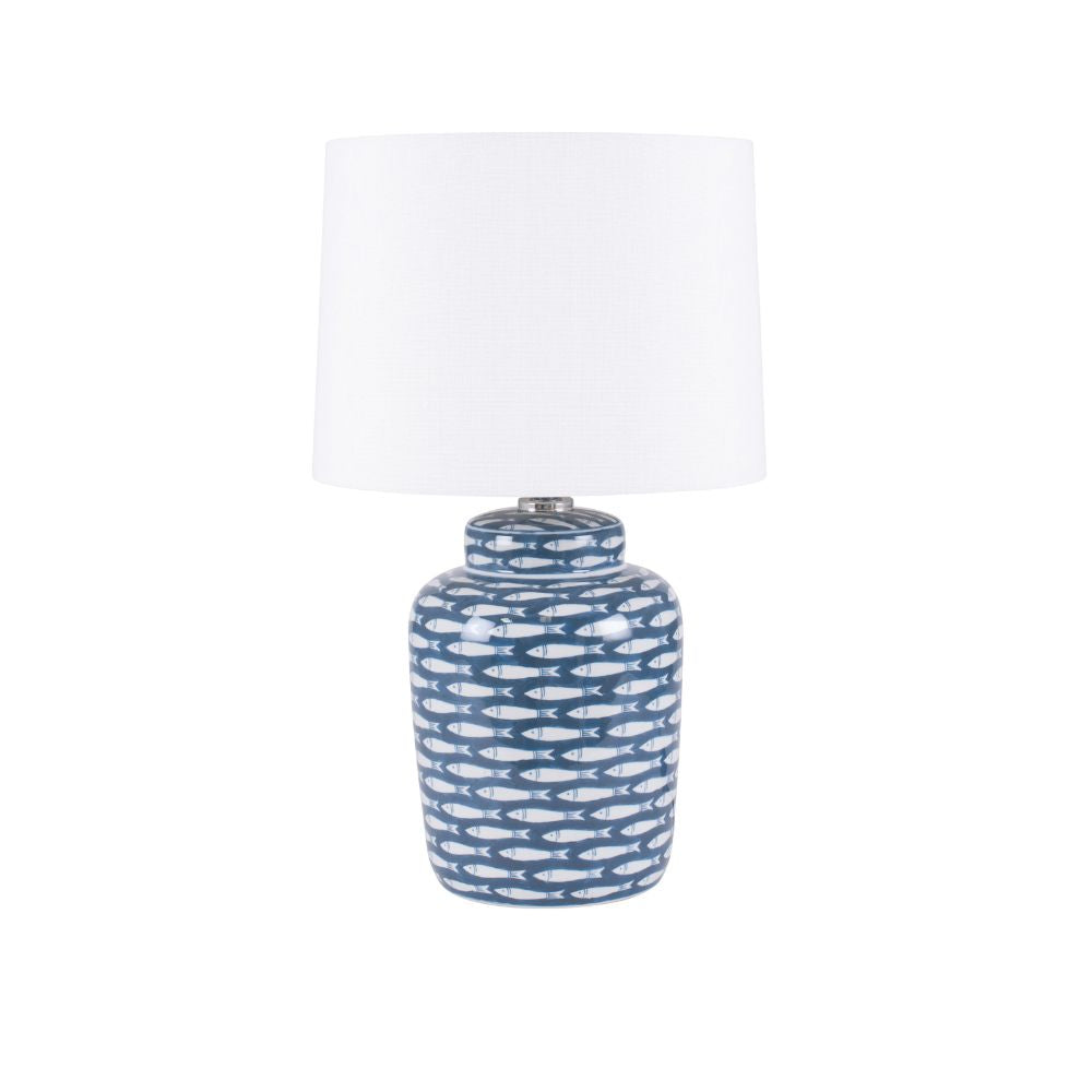 Ceramic Schoal Blue and White Fish Detail Table Lamp
