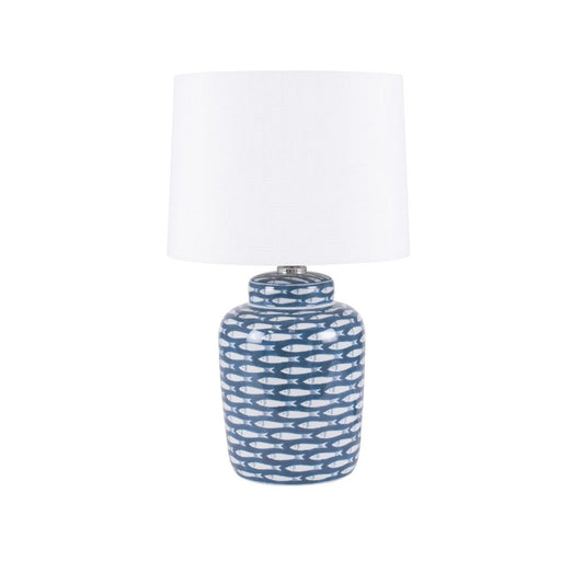 Ceramic Schoal Blue and White Fish Detail Table Lamp