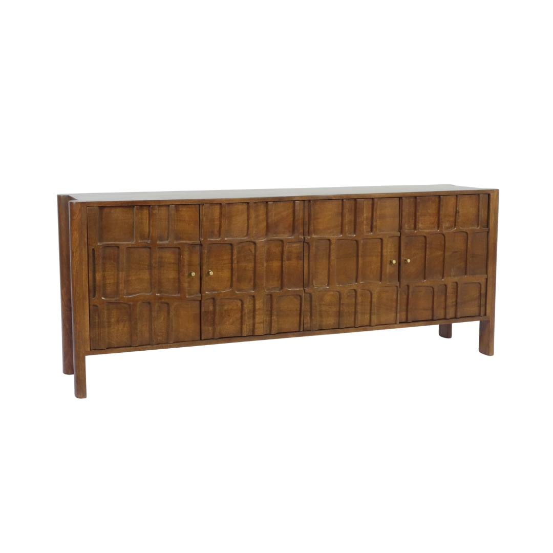 Aranya Solid Wood 4 Door Carved Detail Sideboard