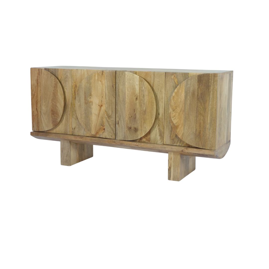 Aranya Solid Wood Oval Design 4 Door Sideboard