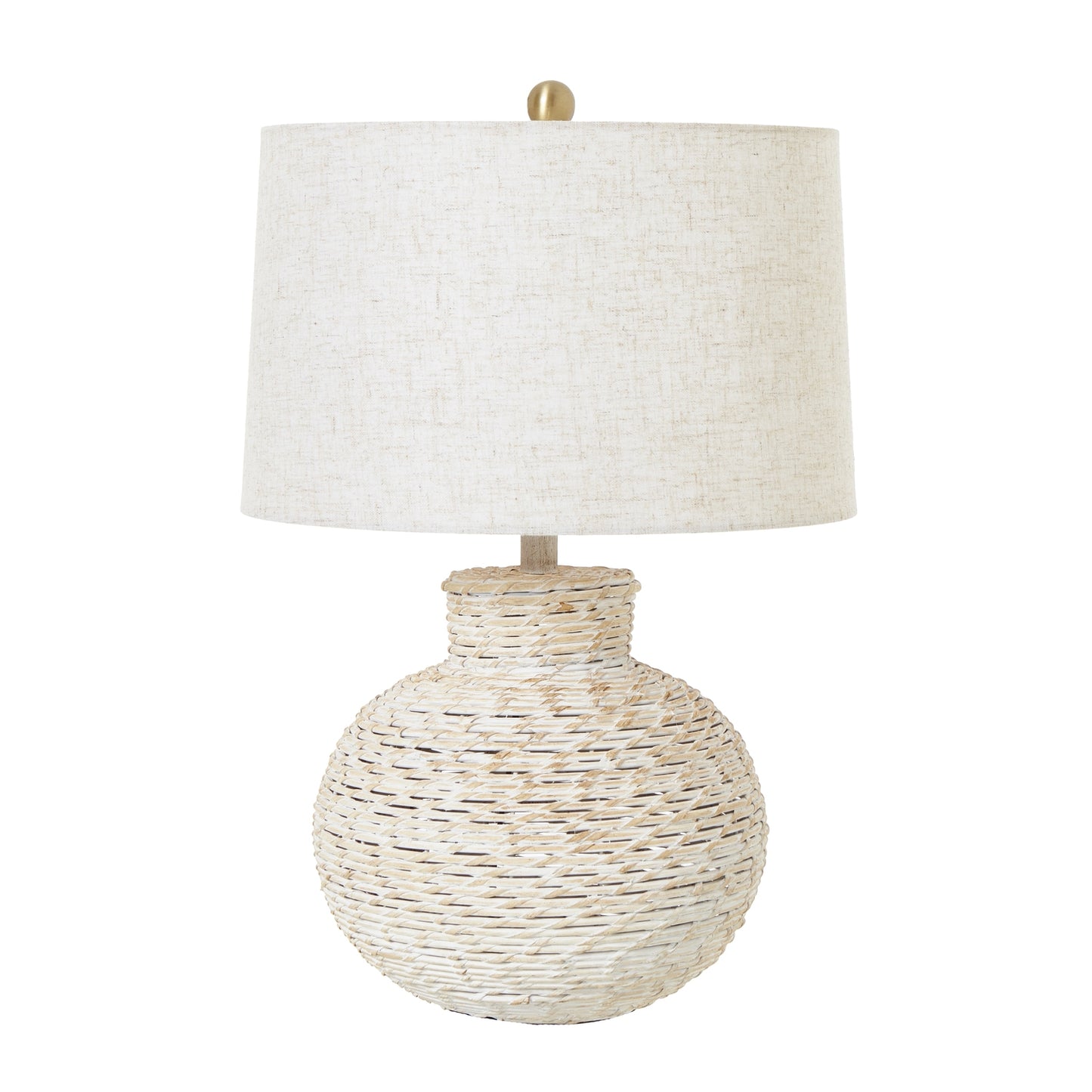 White Wash Bulbous Wicker Table Lamp
