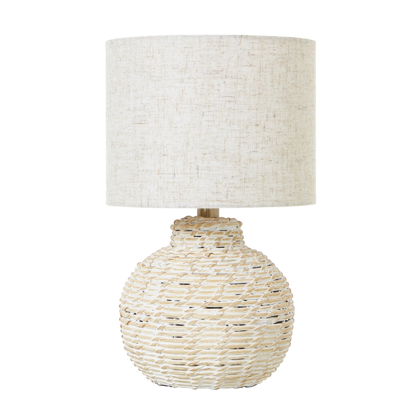 White Wash Small Bulbous Wicker Table Lamp