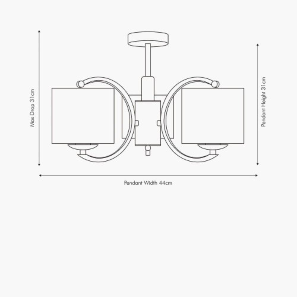 Arcadia Curved 3 Arm Semi Flush Pendant