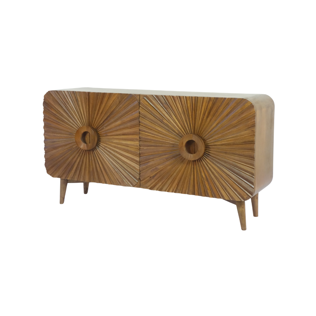 Aranya Solid Wood 4 Door Carved  Sideboard