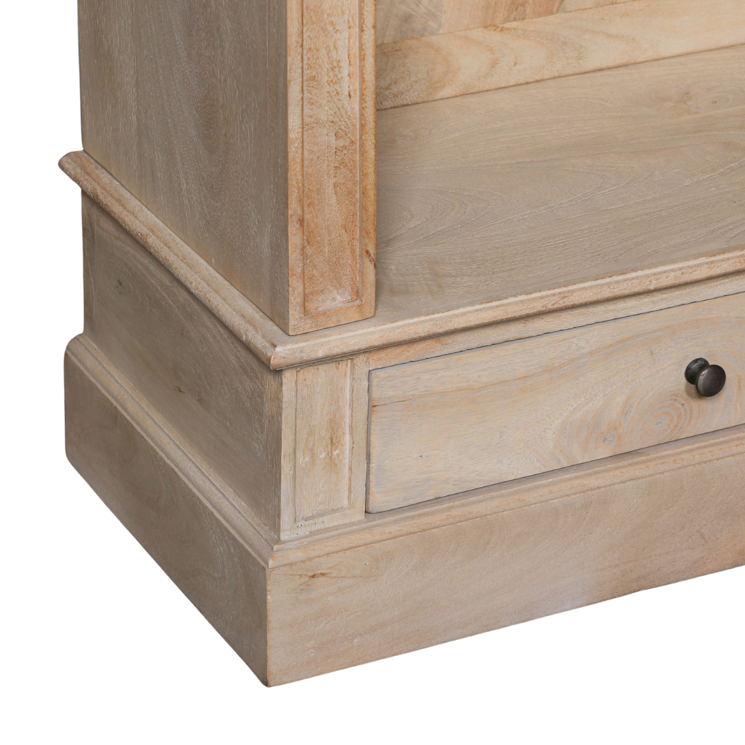 Blanche Rustic Mango Wood Bookcase with Open Drawers