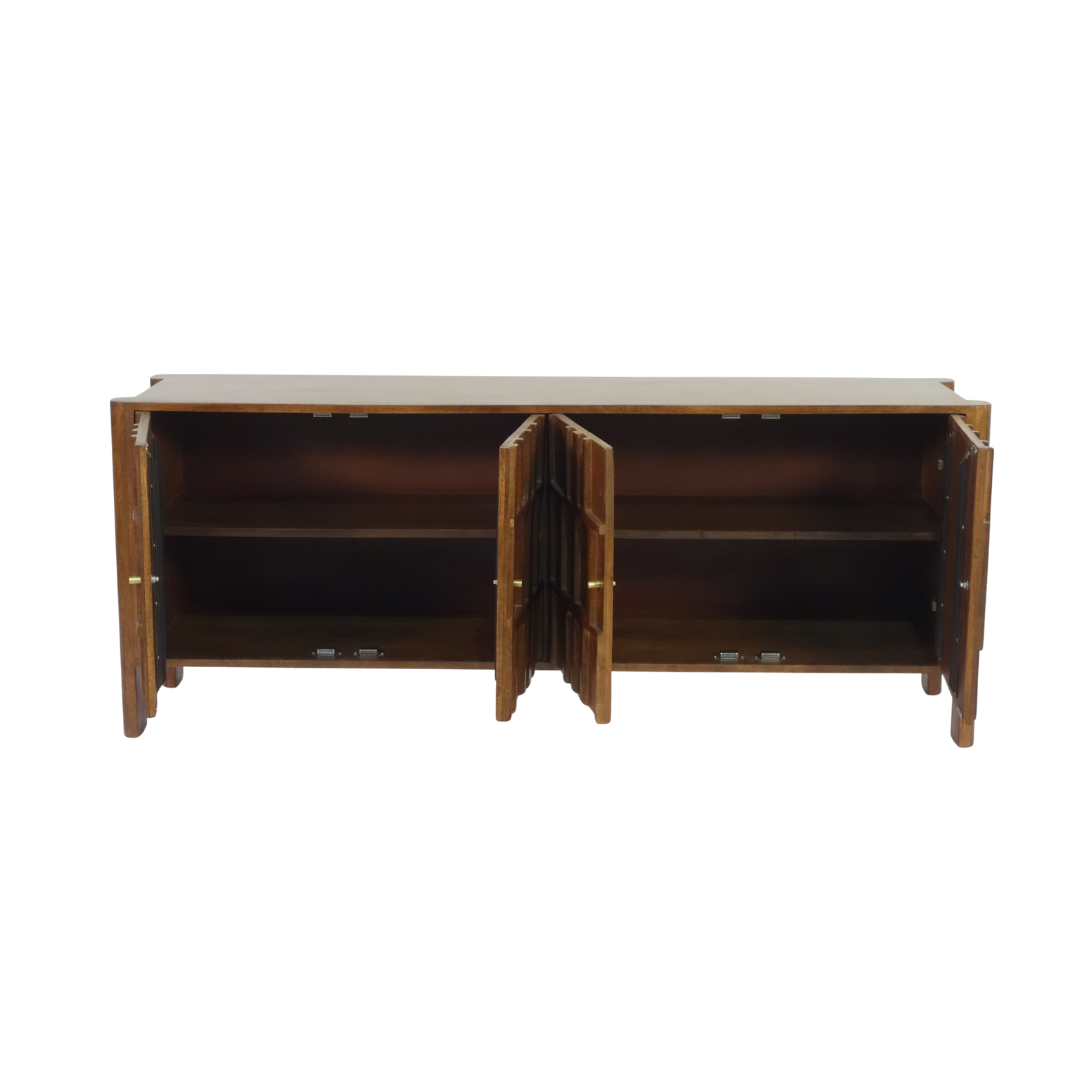 Aranya Solid Wood 4 Door Carved Detail Sideboard