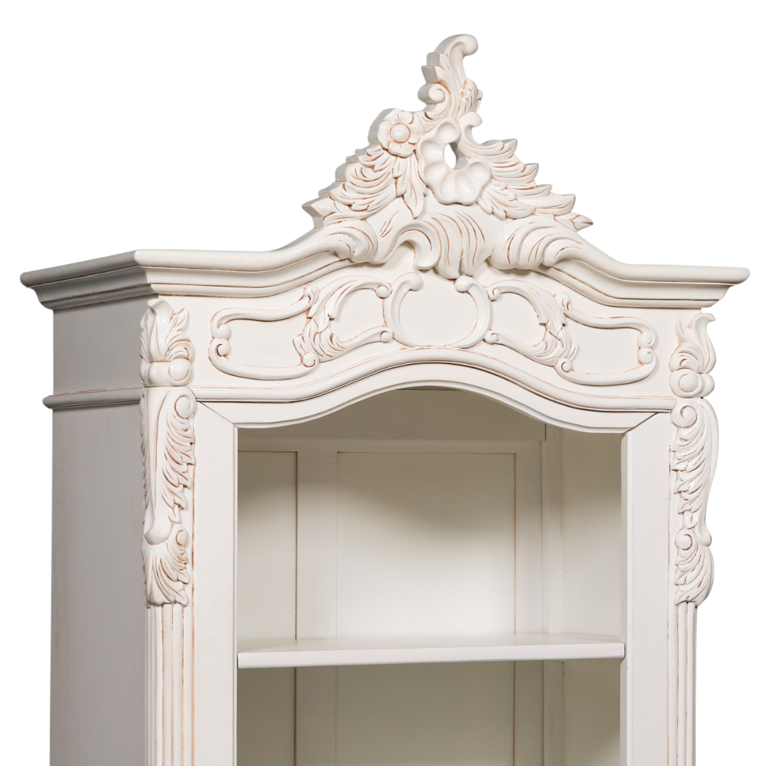 Elden White Carved Mahogany Bookcase