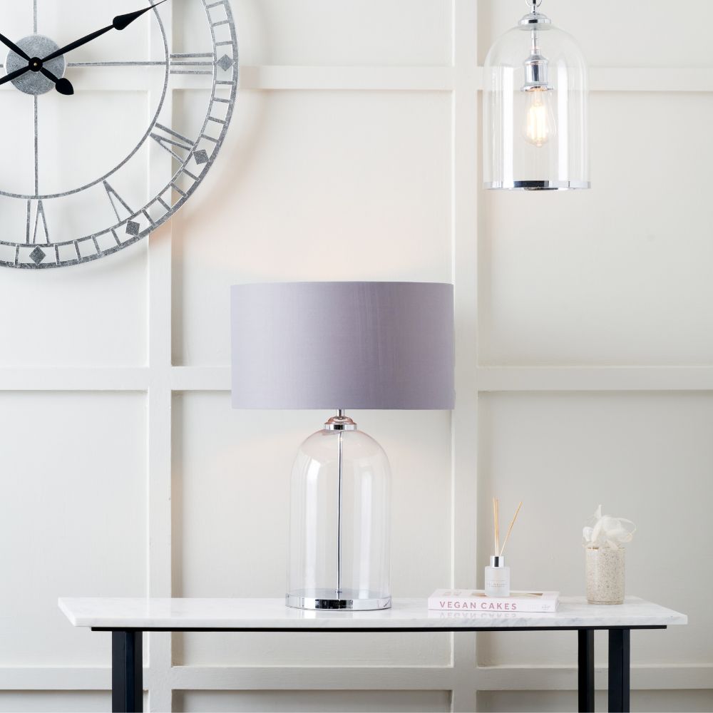 Cloche Clear Glass and Silver Table Lamp