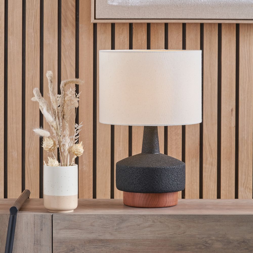 Elio Wood Effect Textured Ceramic Table Lamp