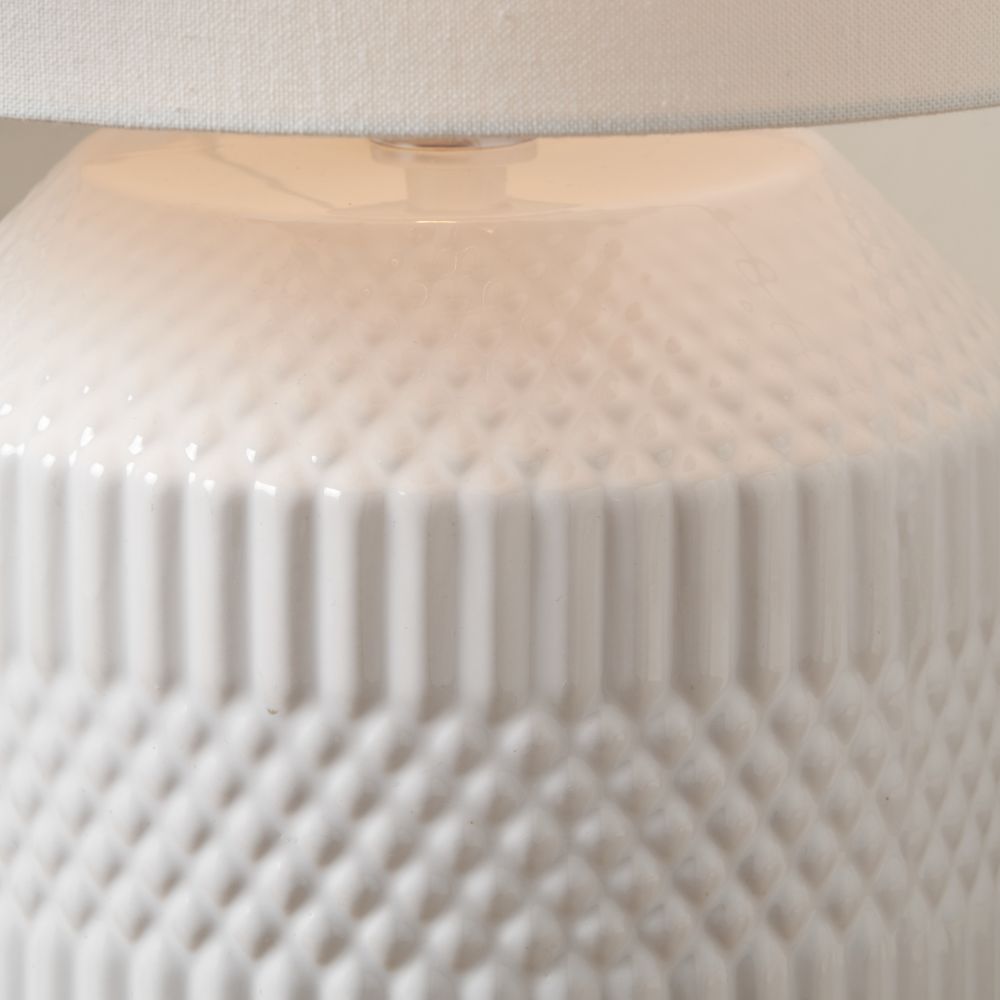 Meribel White Geo Textured Ceramic Table Lamp