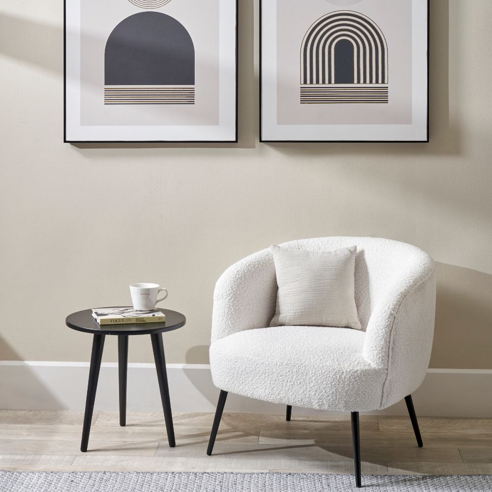 Siena Bouclé Fabric and Black Metal Tub Armchair