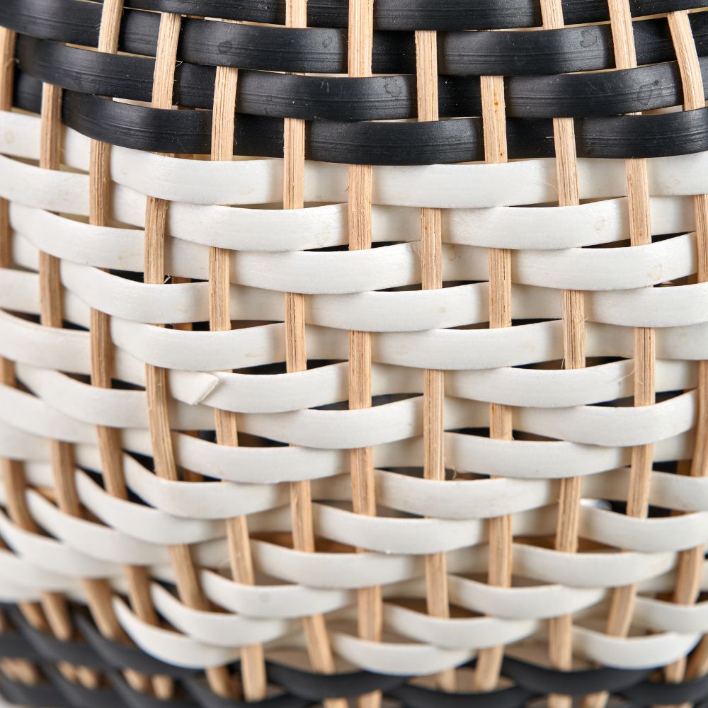 Rowan Rattan Natural Black and White Woven Table Lamp