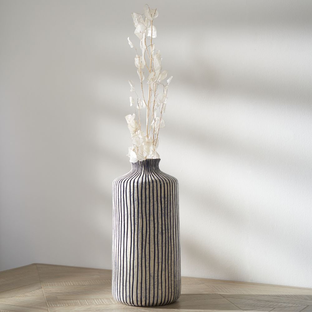 Stoneware Bude Blue and White Stripe Design Vase