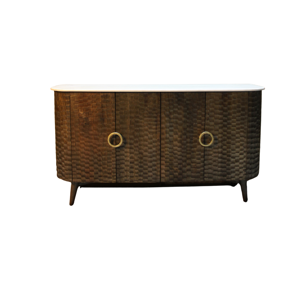 Aranya Solid Wood 4 Door Chiselled Sideboard