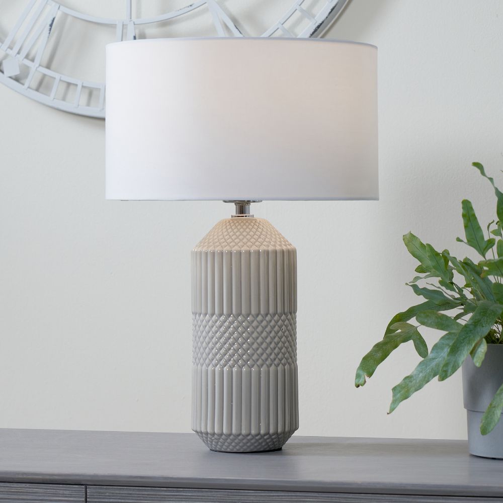 Ceramic Meribel Grey Geo Textured Tall Table Lamp