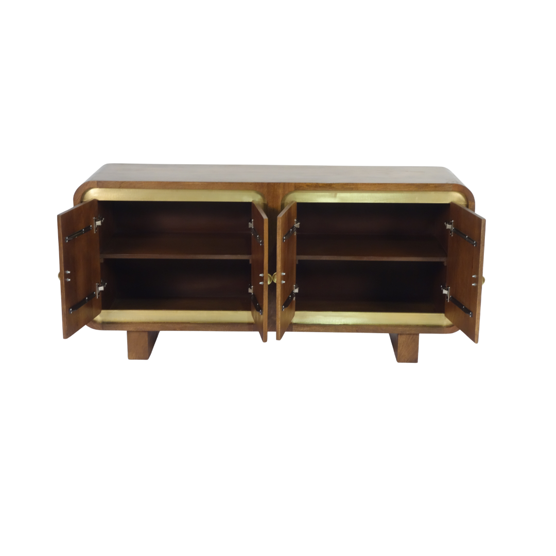 Aranya Solid Wood Square Pattern 4 Door Sideboard