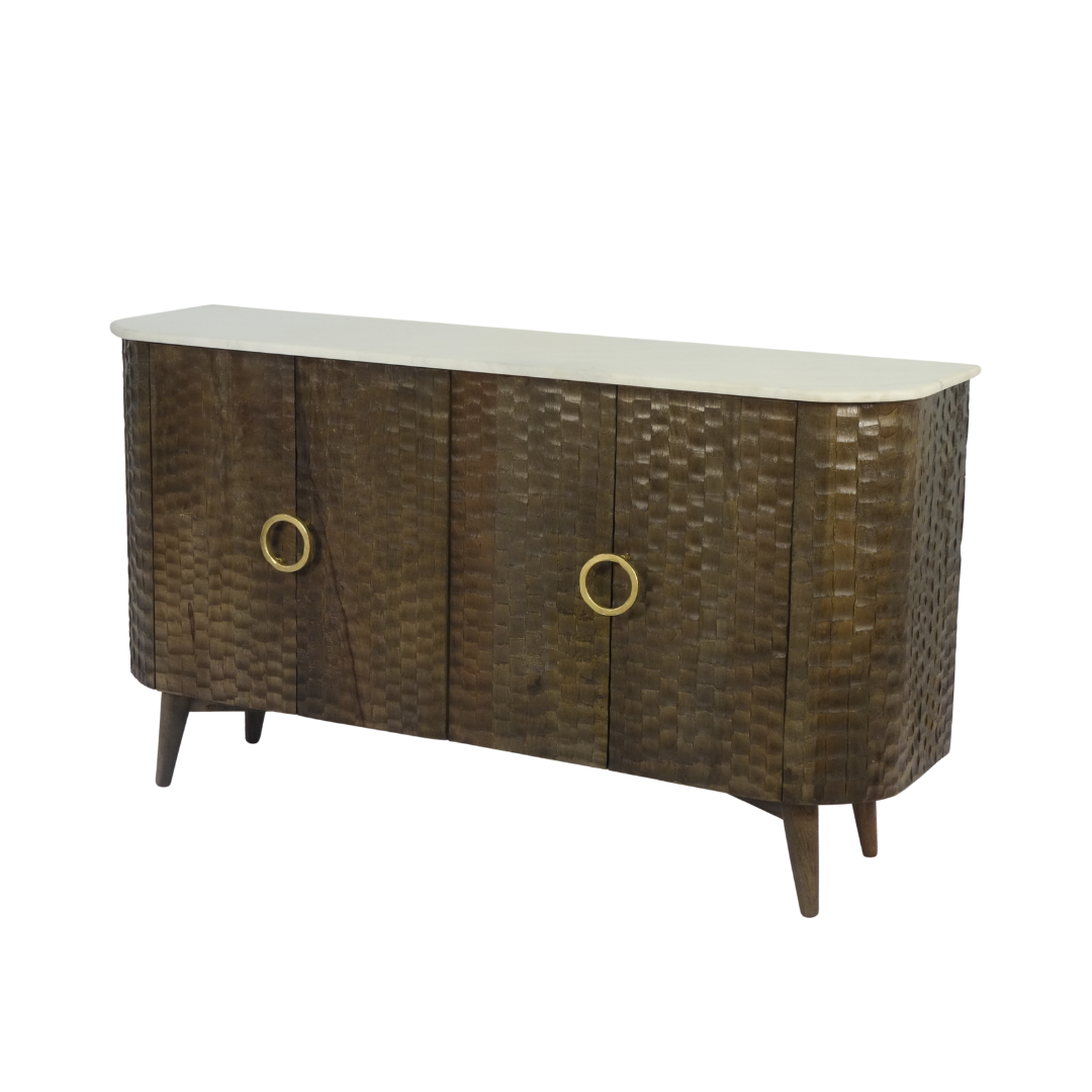 Aranya Solid Wood 4 Door Chiselled Sideboard
