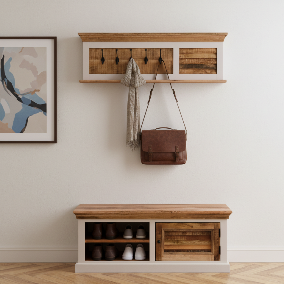 Alfie Wood Shoe Rack & Hanger Wall Hook Set