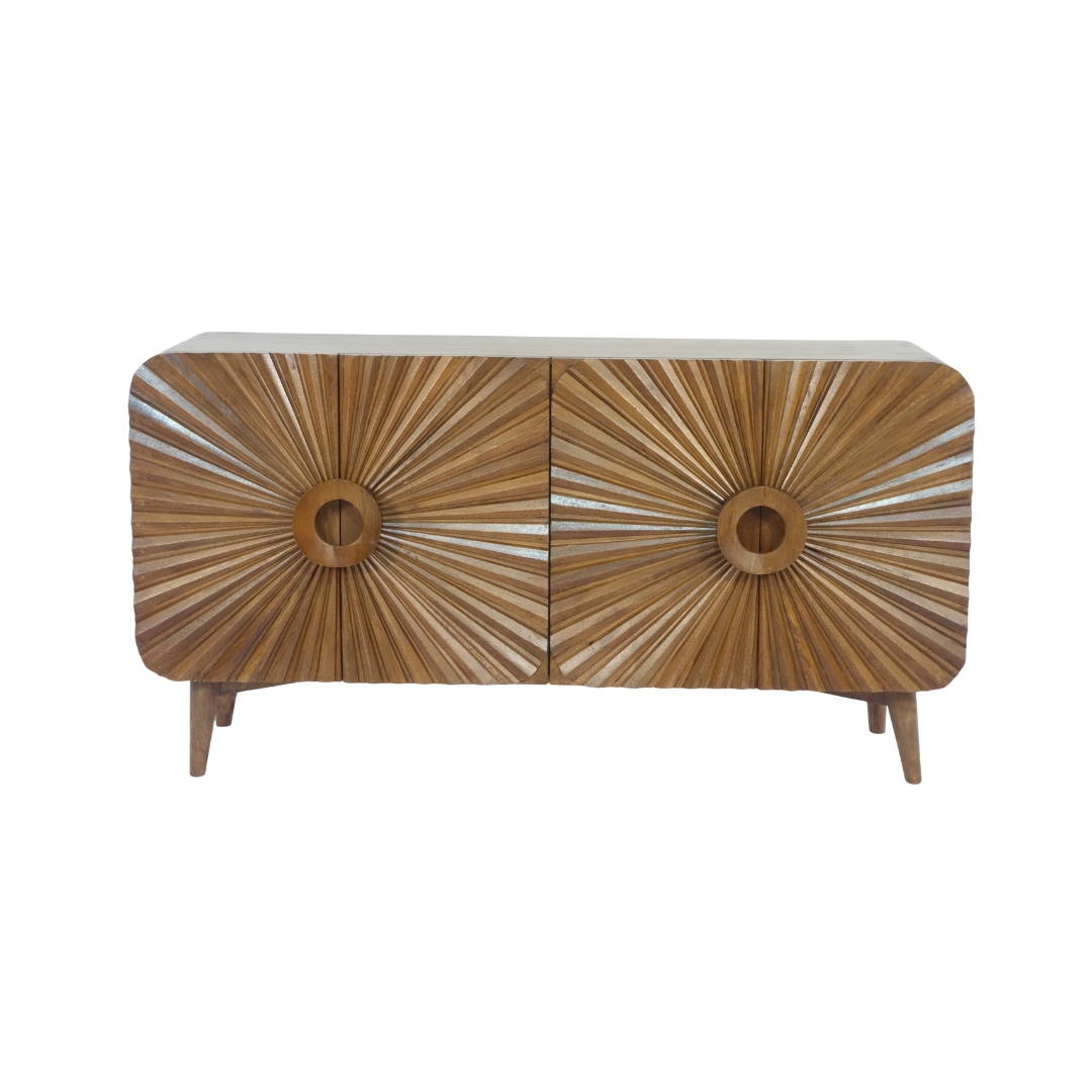 Aranya Solid Wood 4 Door Carved  Sideboard