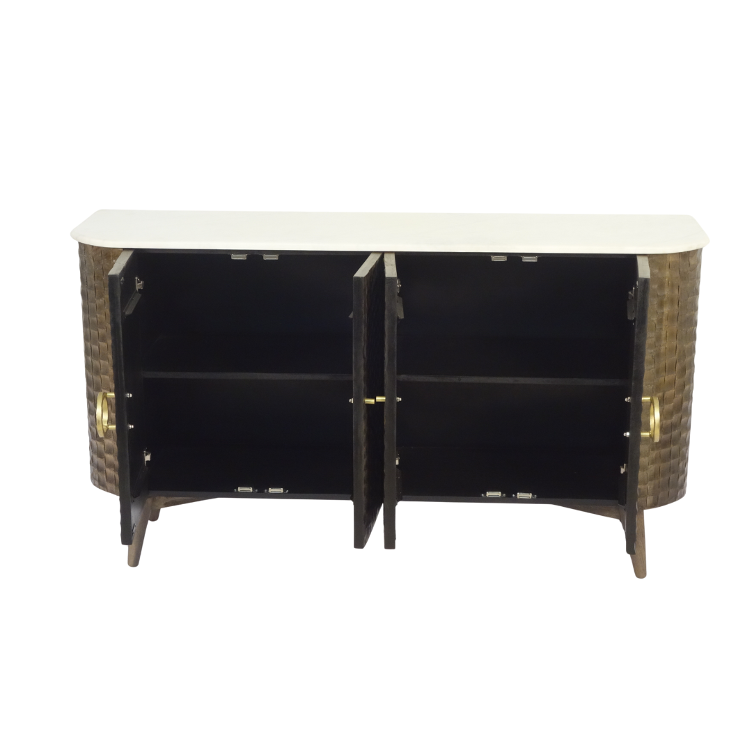 Aranya Solid Wood 4 Door Chiselled Sideboard
