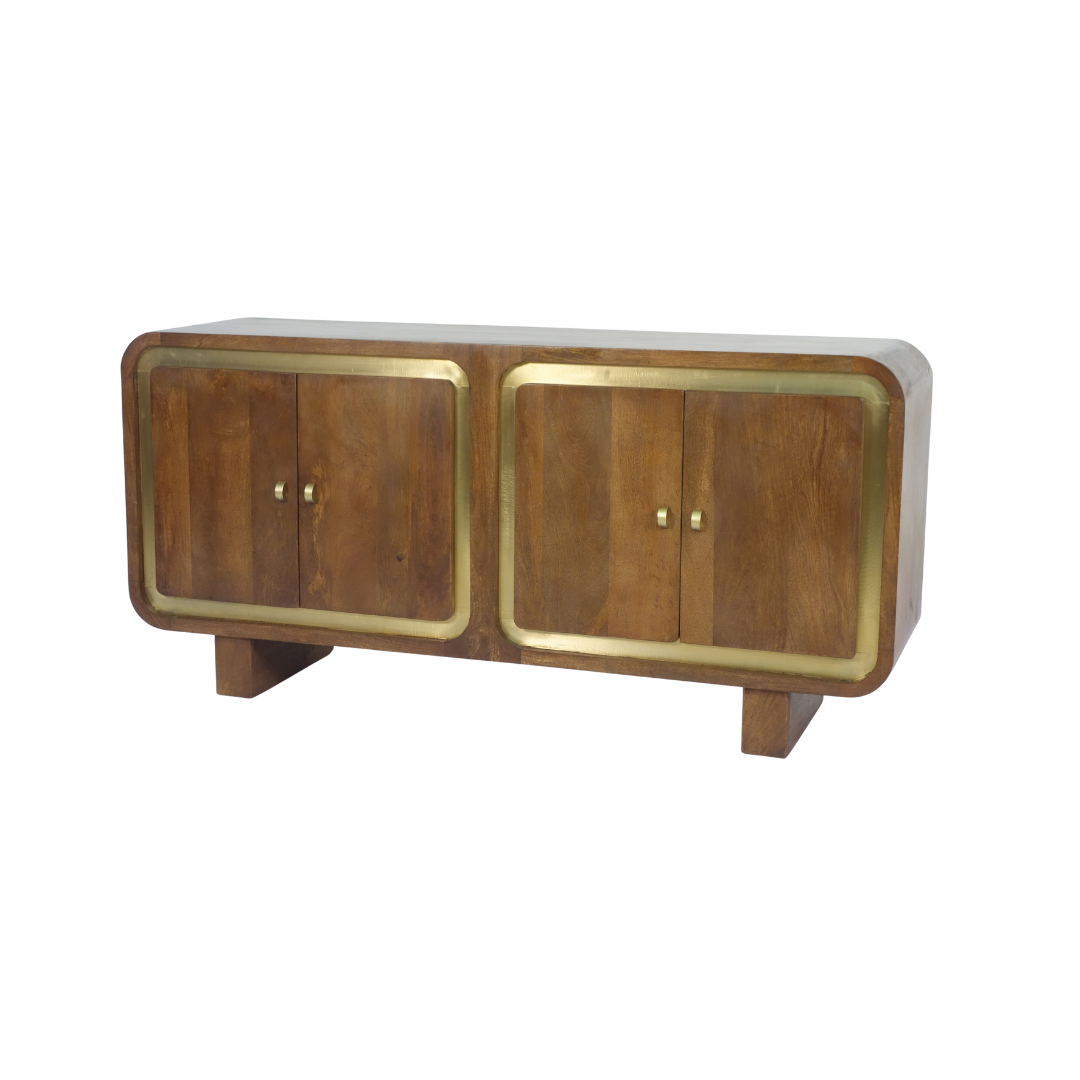 Aranya Solid Wood Square Pattern 4 Door Sideboard