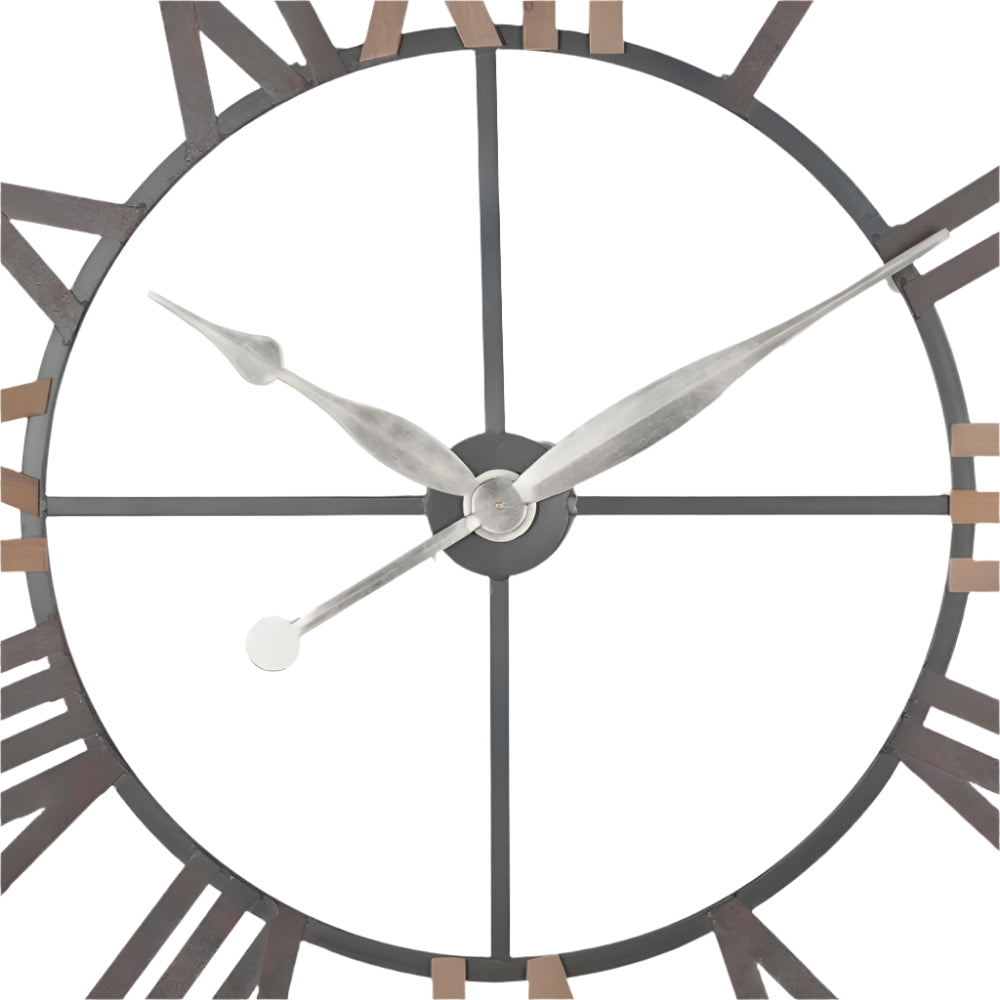 Metal Natural Wood and Antique Grey Round Wall Clock Large