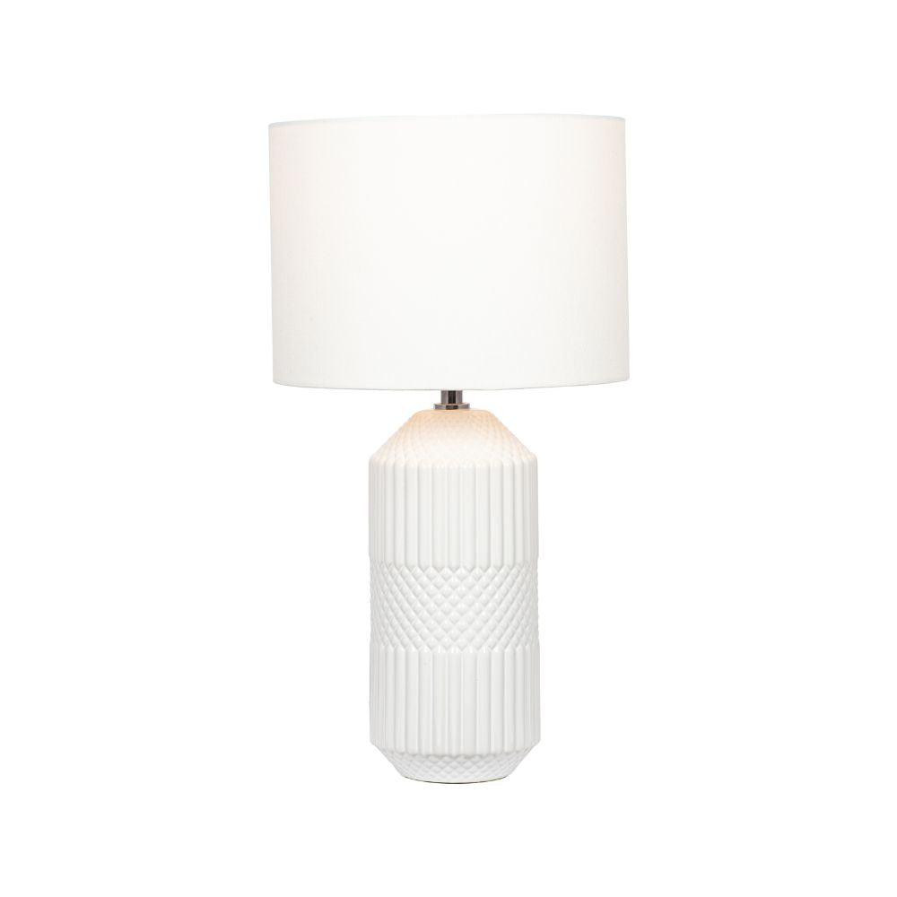 Meribel White Geo Textured Tall Ceramic Table Lamp