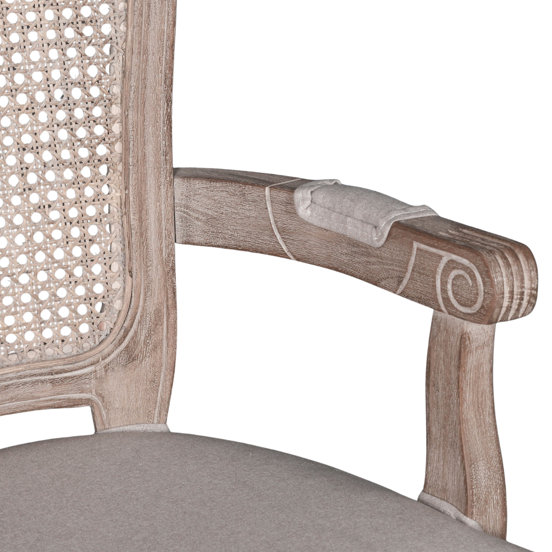 Louis Birch Wood Upholstered Dining Arm Chair