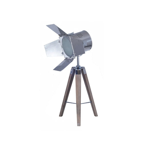 Hereford Grey Wood and Silver Metal Film Tripod Table Lamp