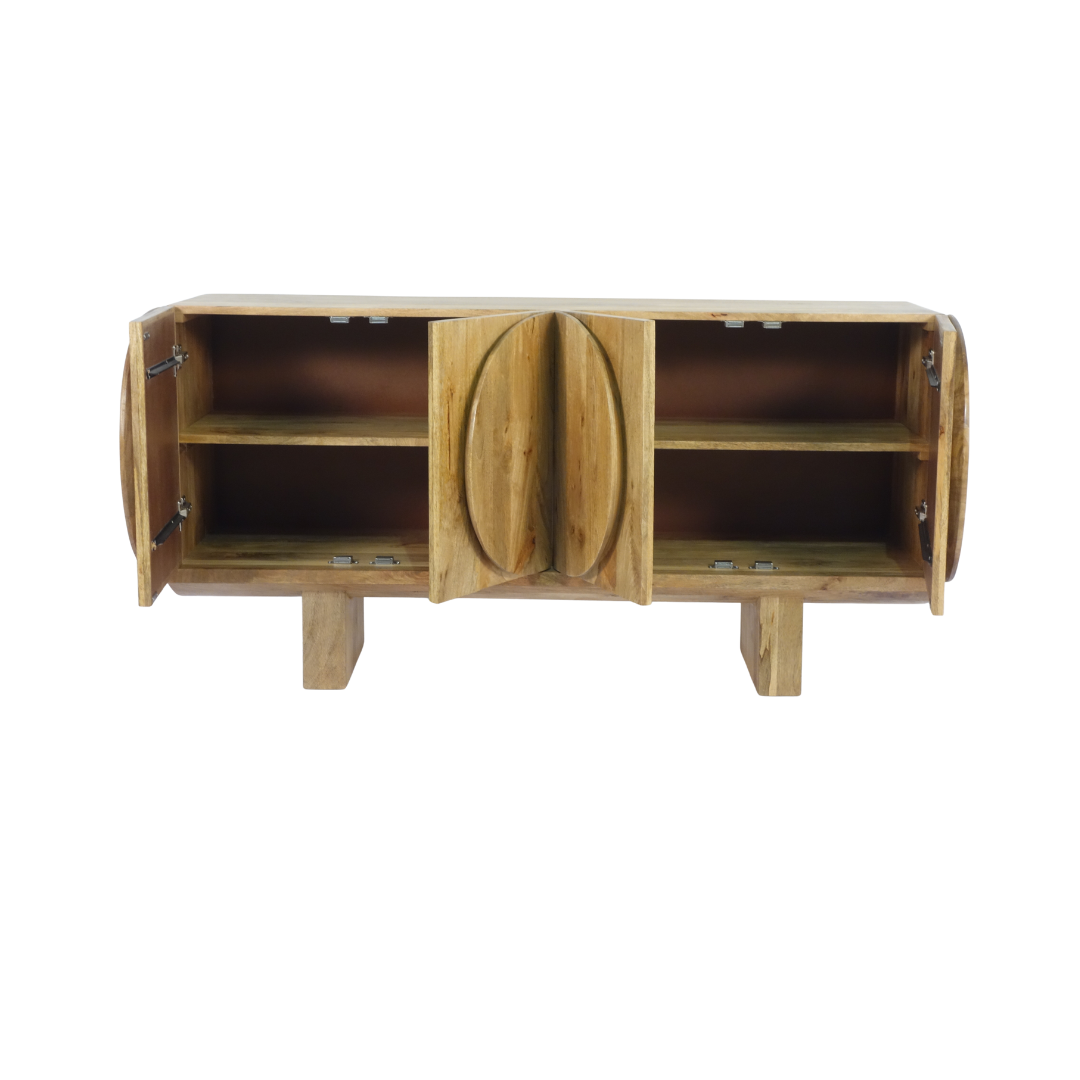 Aranya Solid Wood Oval Design 4 Door Sideboard