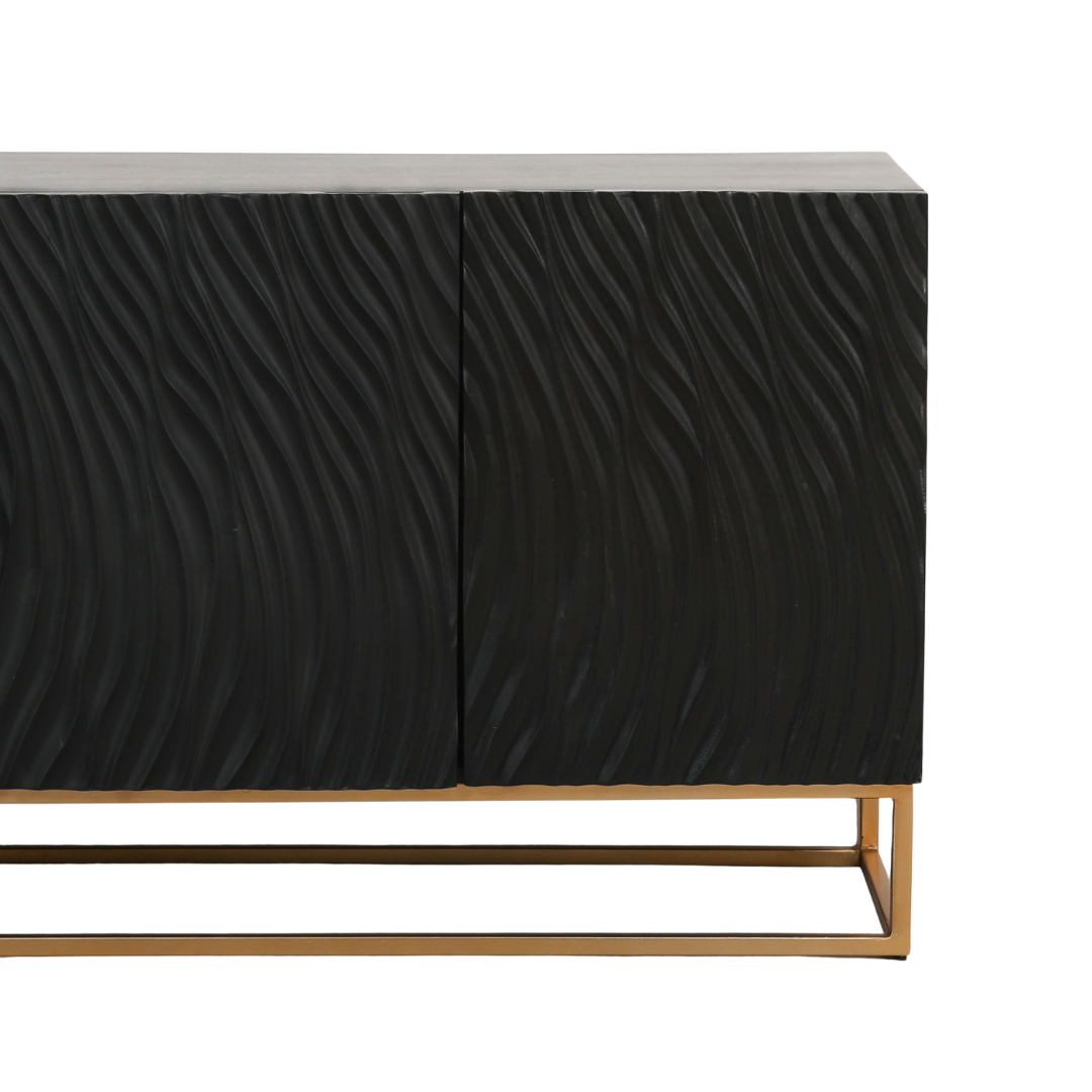 Duskgold Black Mango Wood Ripples Sideboard