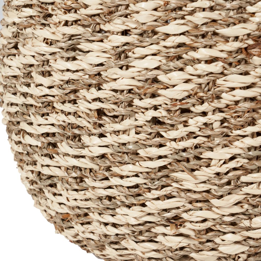 Seagrass and Palm Leaf 2-Tone Natural Plaited Round Baskets (Set of 3)