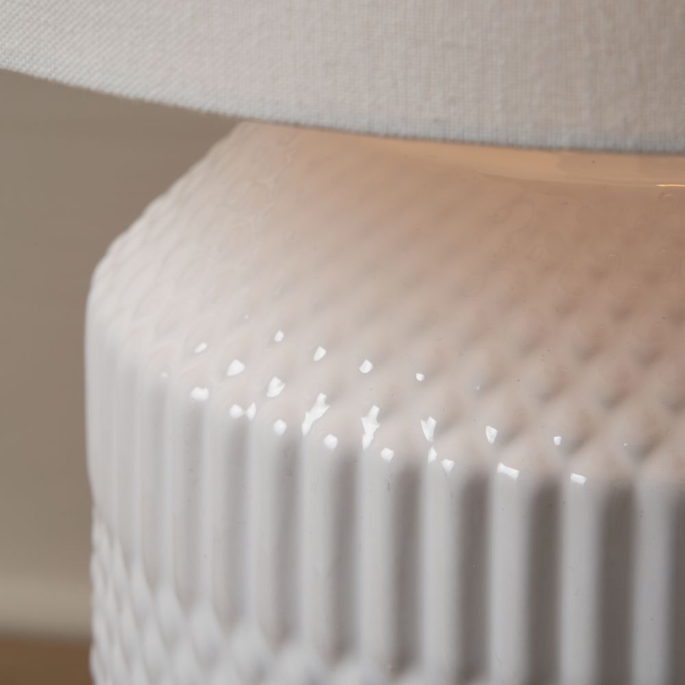 Meribel White Geo Textured Ceramic Table Lamp