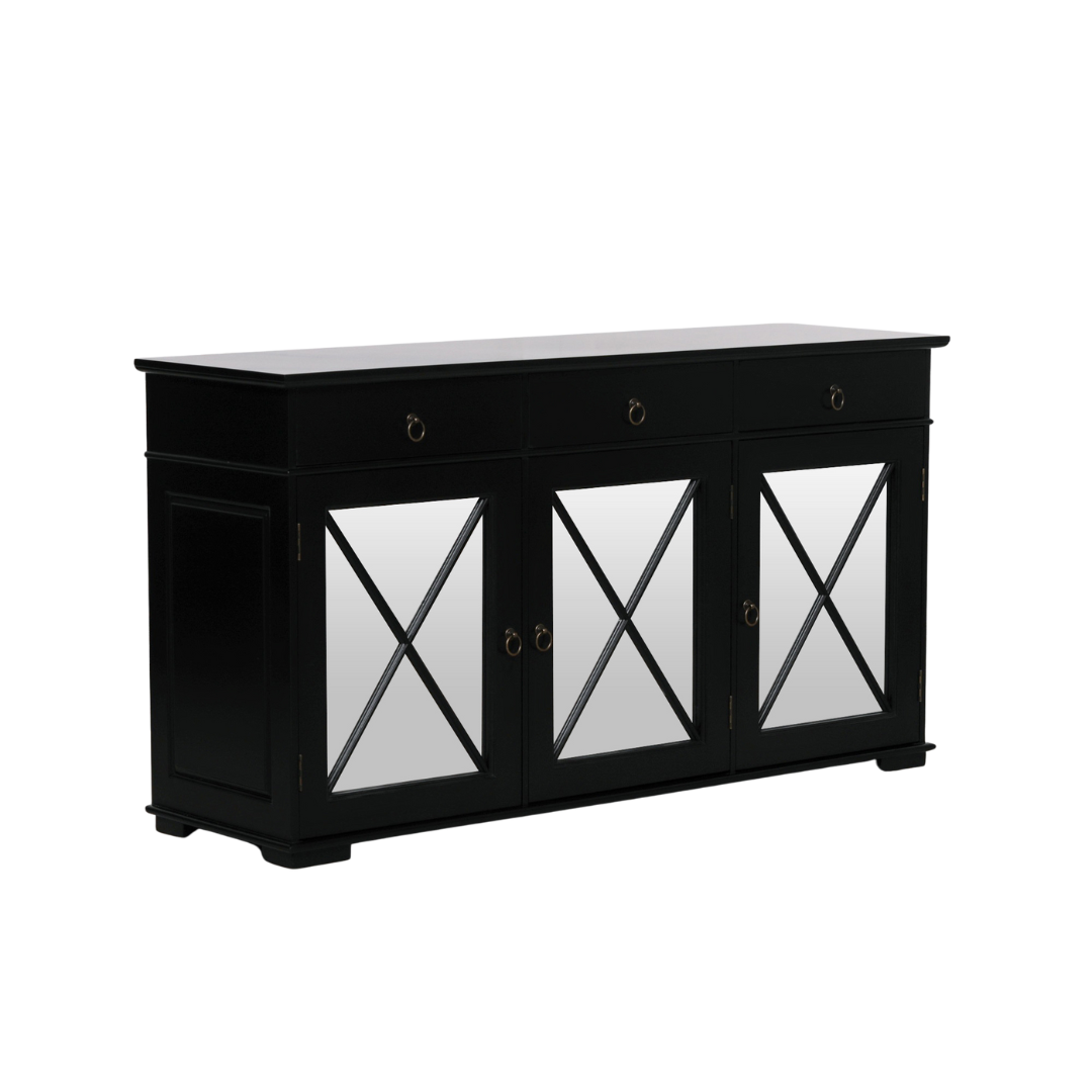 Nocturne Black Oriental Sideboard with Mirrored Doors
