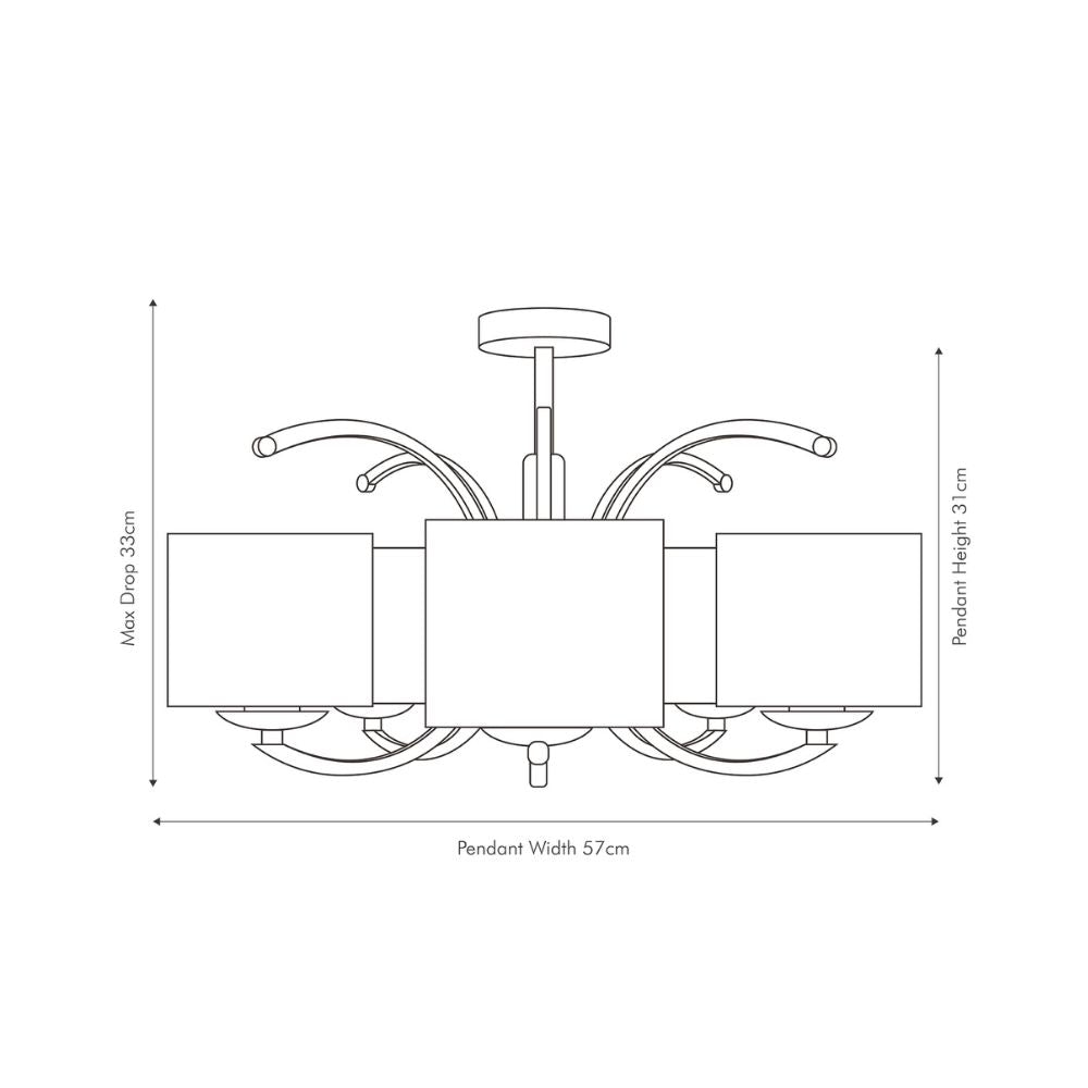 Arcadia 5 Arm Semi Flush Pendant