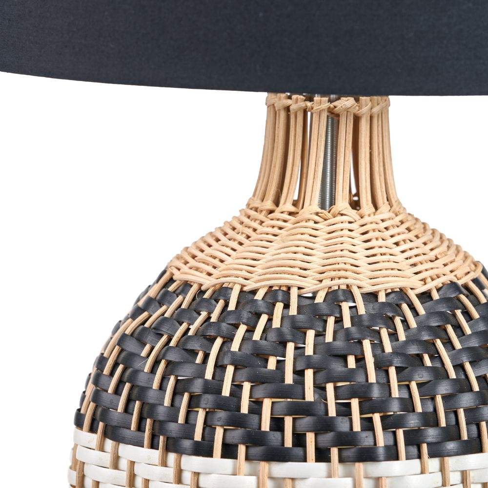 Rowan Rattan Natural Black and White Woven Table Lamp