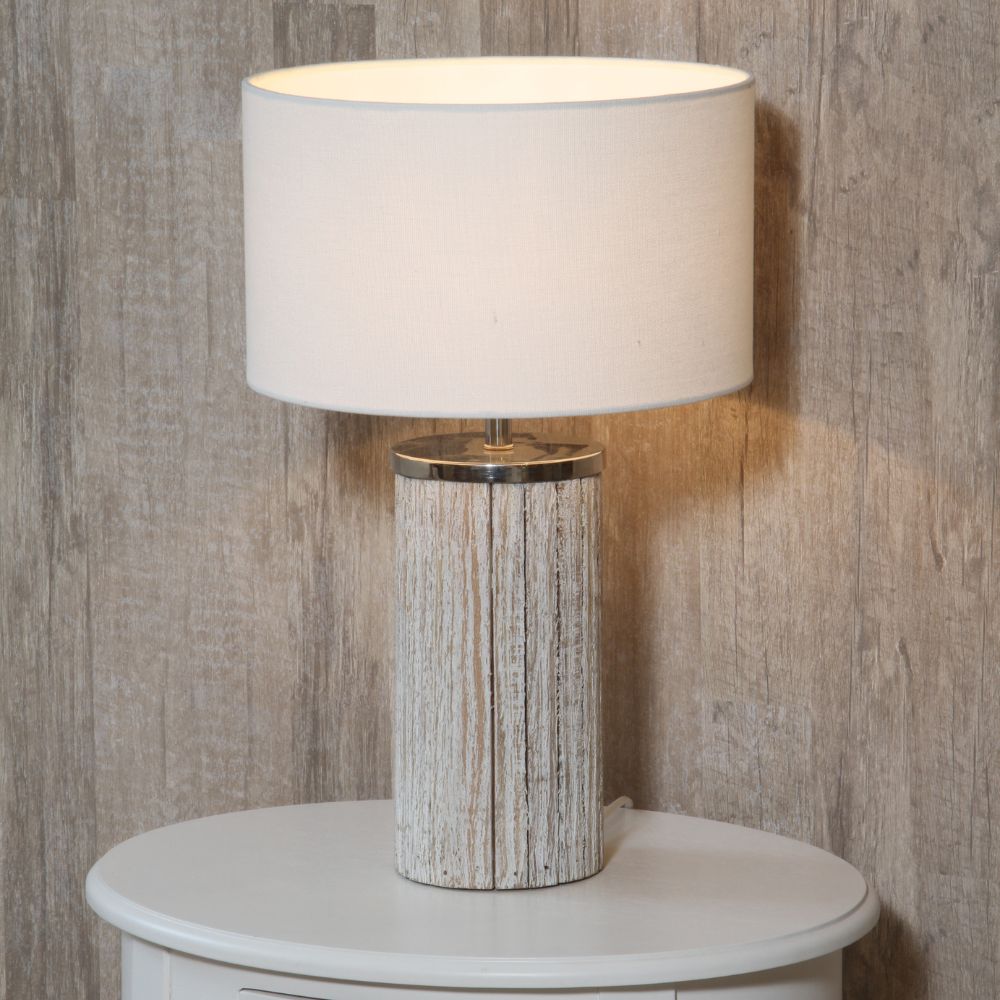 Haley Wood White Wash Column Table Lamp